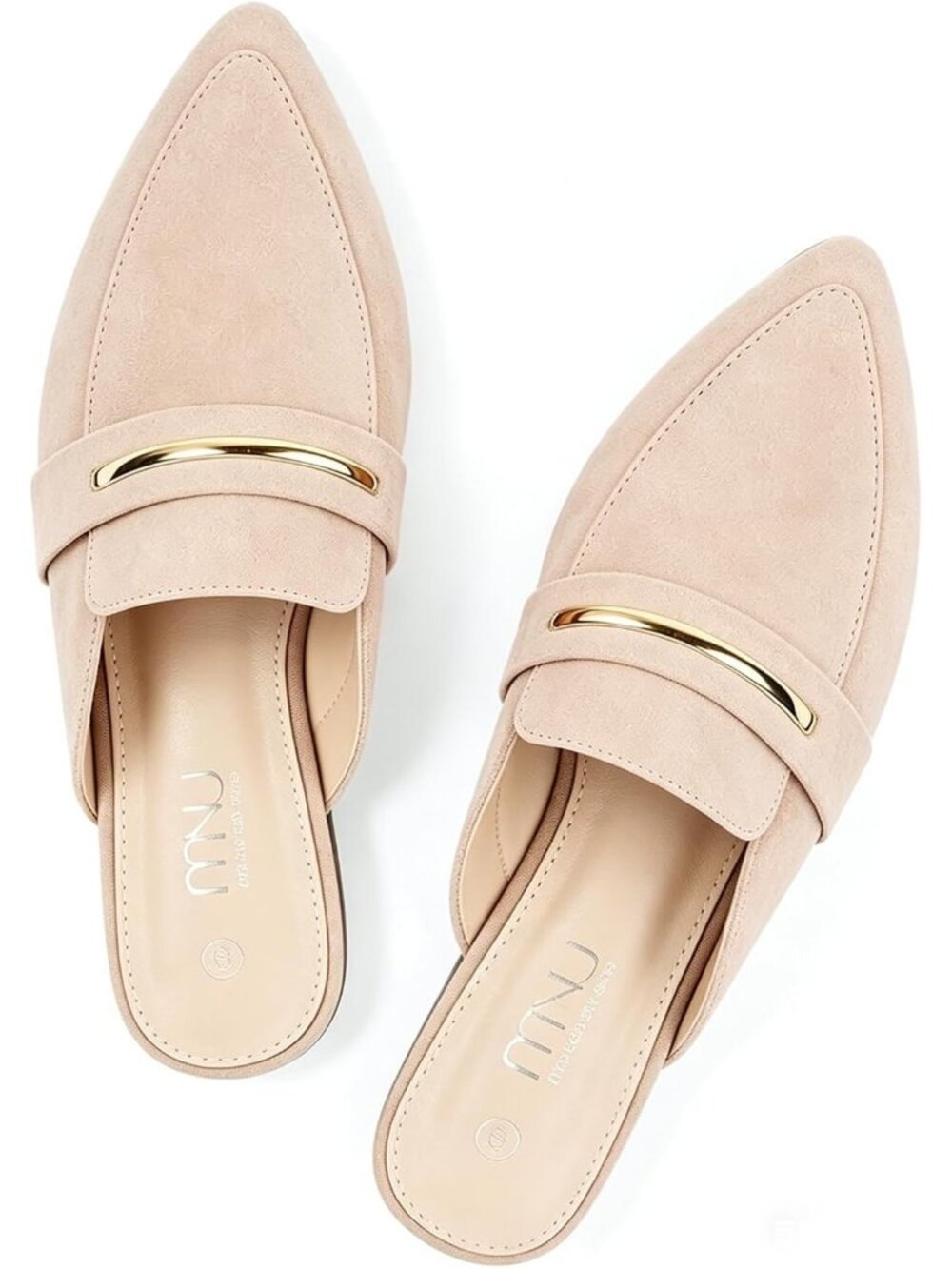 Women's Nude Microfibre Suede Pointed Backless Non-Slip Loafers